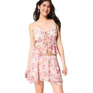 Hollister Pink Floral Ruffle Chiffon Mini Skirt XS